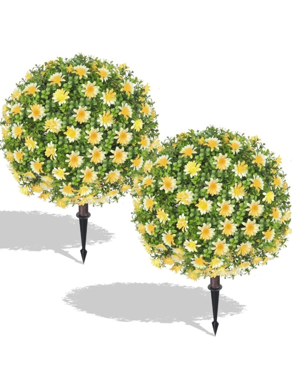 Set of 2 UV Resistant Yellow Boxwood Topiary Balls - Fake Outdoor Garden Decor